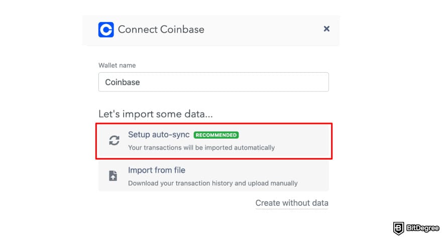 Coinbase Wallet taxes: Koinly setup auto-sync option to import Coinbase Wallet data.