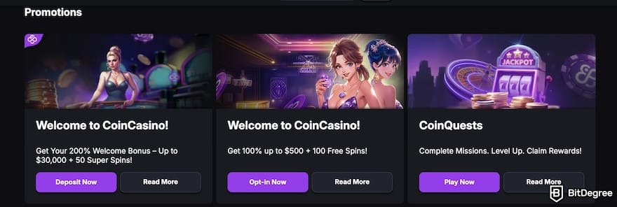 CoinCasino review: CoinCasino's promotions page.