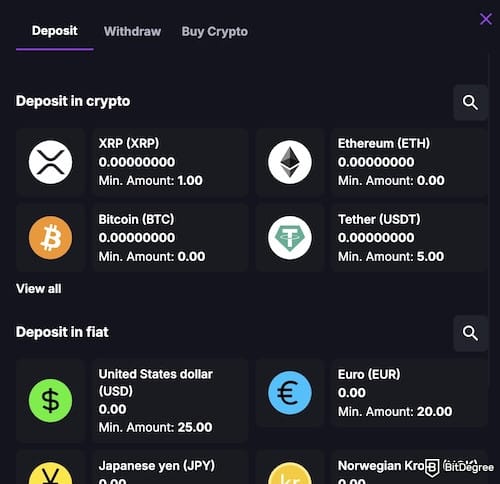 CoinCasino review: CoinCasino's deposit options.