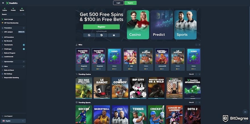 CoinCasino review: Duelbits' homepage.