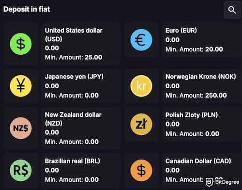 CoinCasino review: CoinCasino's fiat options.