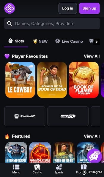 CoinCasino review: CoinCasino's homepage on a mobile interface.