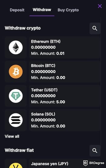 CoinCasino review: crypto withdrawal options.