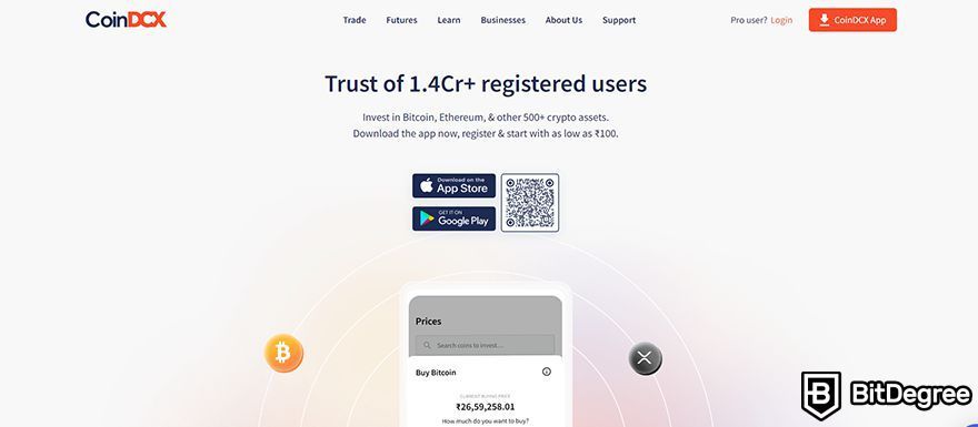 CoinDCX review: homepage view.