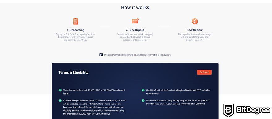 CoinDCX review: OTC how it works page.