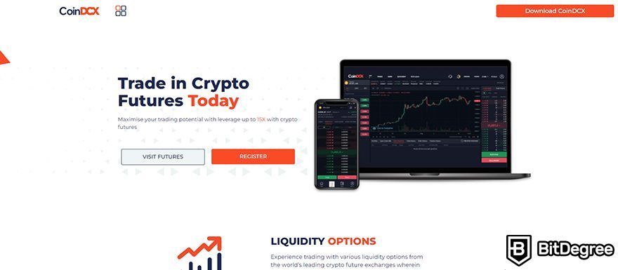CoinDCX review: futures trading page.