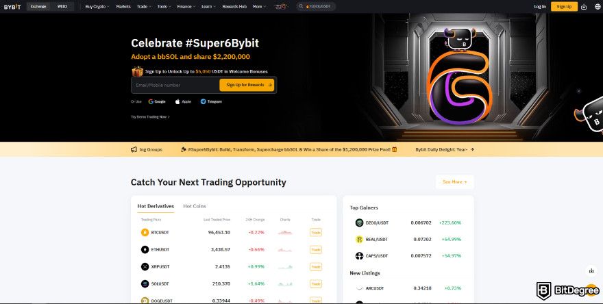 CoinEx review: Bybit's homepage.