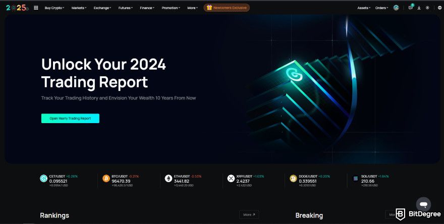 CoinEx review: the homepage looks clean and neatly arranged.