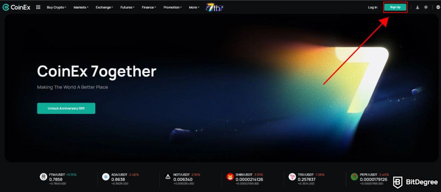 CoinEx review: click sign up on the upper right corner.