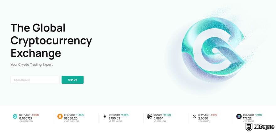 Краткий обзор CoinEx: главная страница CoinEx.