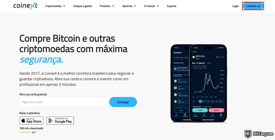 Coinext review: homepage.