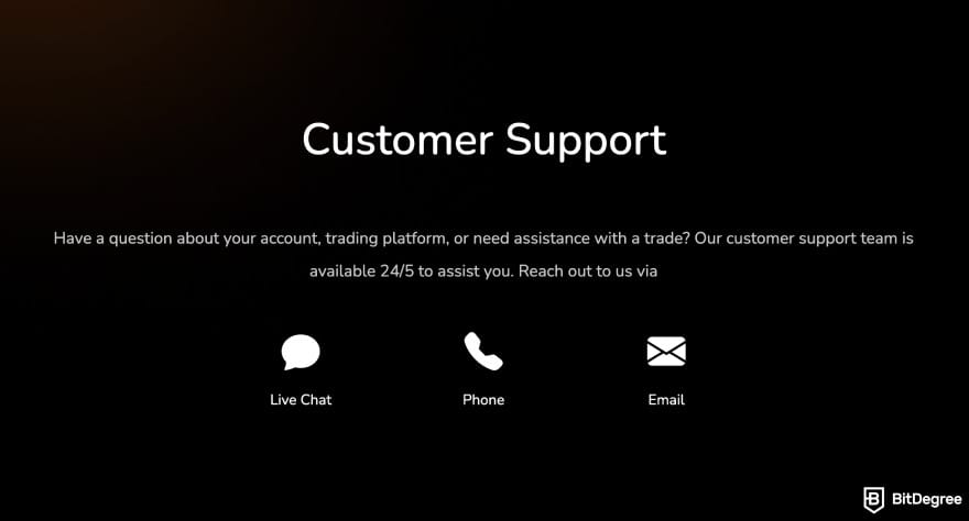 Coinexx review: Coinexx customer support page.