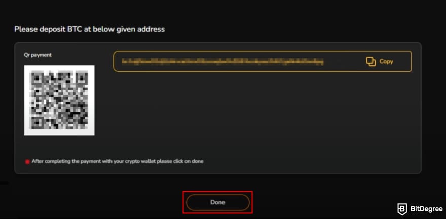 Coinexx review: Coinexx's deposit BTC address.