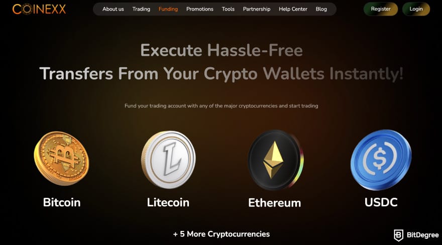 Coinexx review: Coinexx funding page.