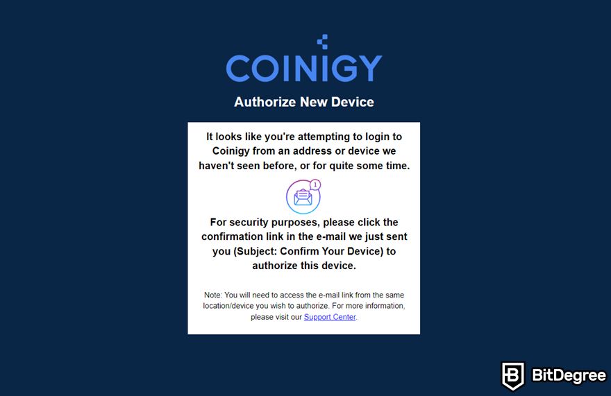 Coinigy review: new device authorization information.