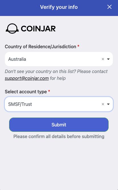 CoinJar review: CoinJar's Verify Your Info pop-up window.