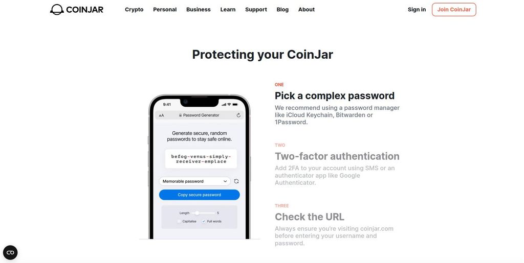 CoinJar review: a preview of CoinJar's security feature.