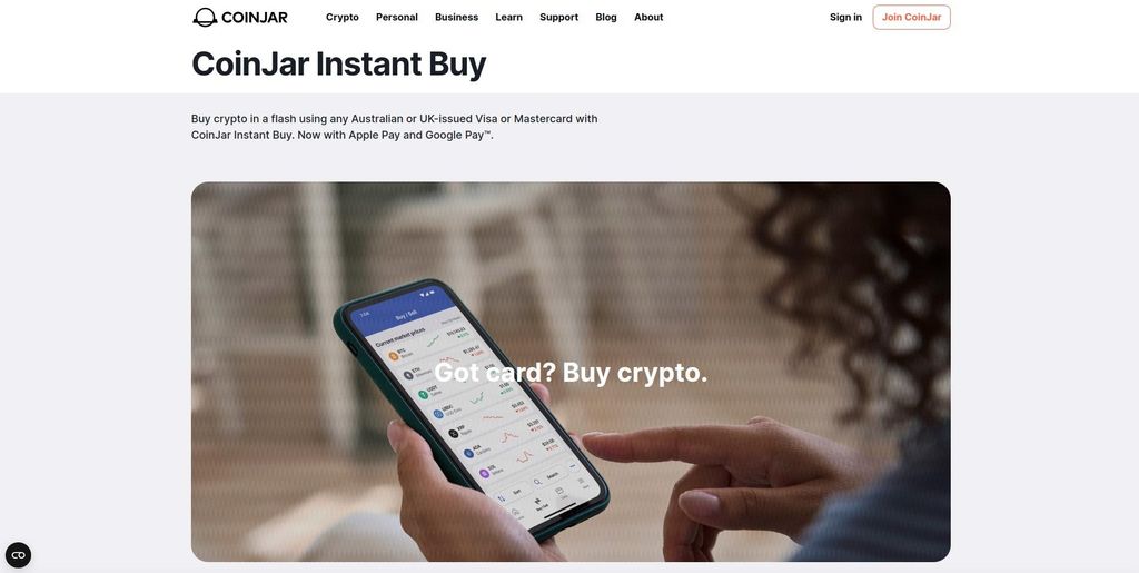 CoinJar review: a preview of CoinJar Instant Buy page.