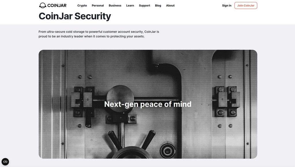 CoinJar review: a preview of the CoinJar Security page.