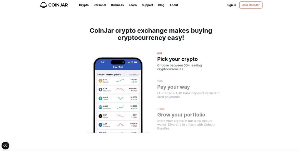 CoinJar review: a preview of CoinJar homepage.