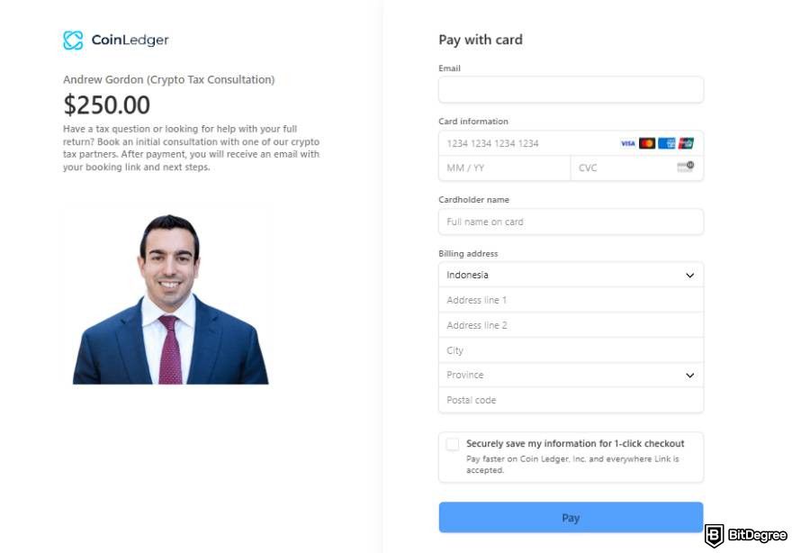 CoinLedger review: card payment option.