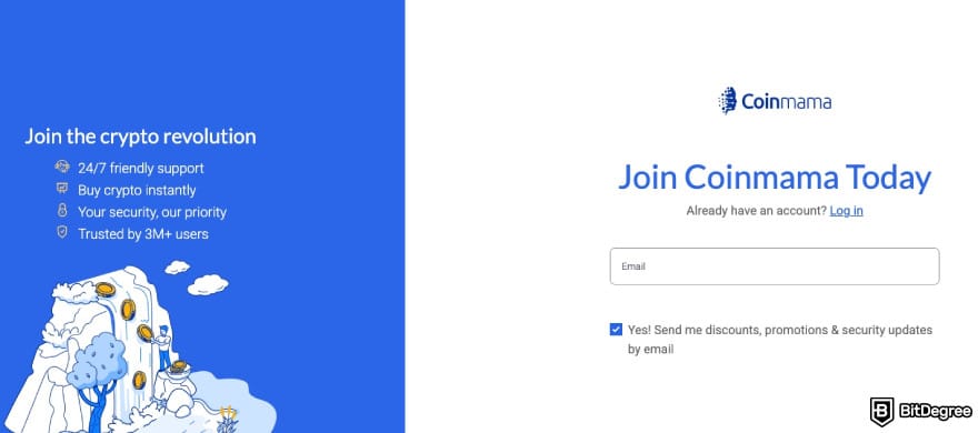 Coinmama Cyber Monday: Coinmama's sign up page.