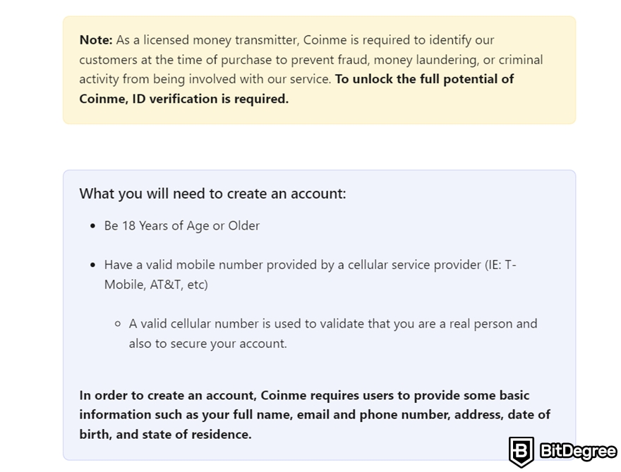 Coinme reviews: Coinme's KYC requirements.