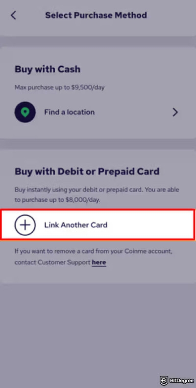 Coinme reviews: link another card.