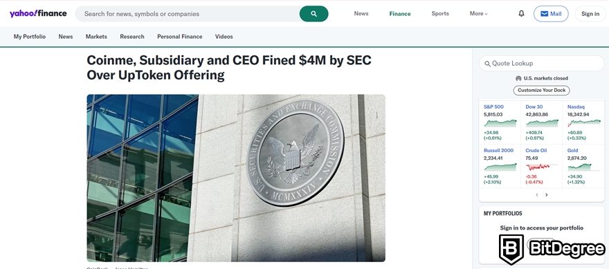 Análise da Coinme: notícias sobre a multa da Coinme no Yahoo! Finance.