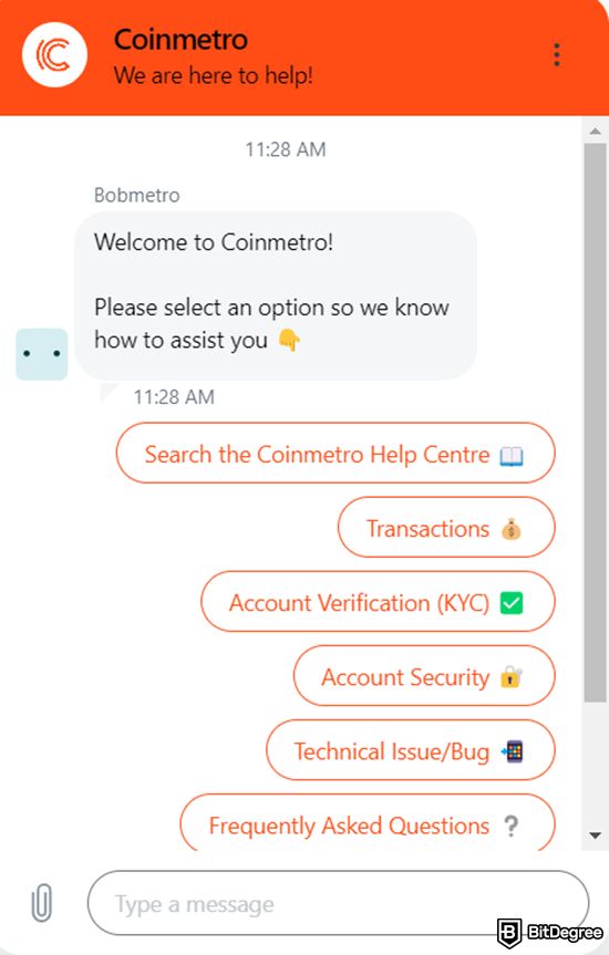 Coinmetro review: Coinmetro's live support.