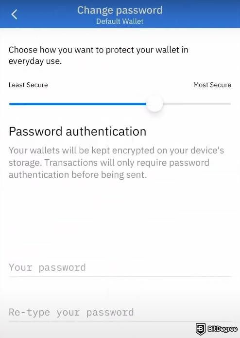 Coinomi wallet review: Coinomi mobile app's encryption level and password authentication.