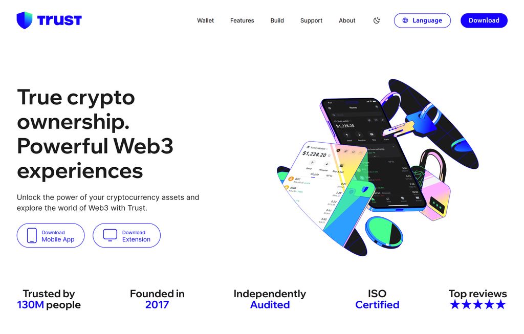 Coinomi wallet review: a preview of Trust Wallet homepage.