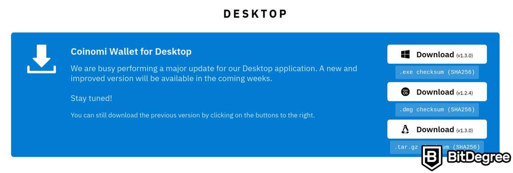 Coinomi wallet review: Coinomi Desktop download section.
