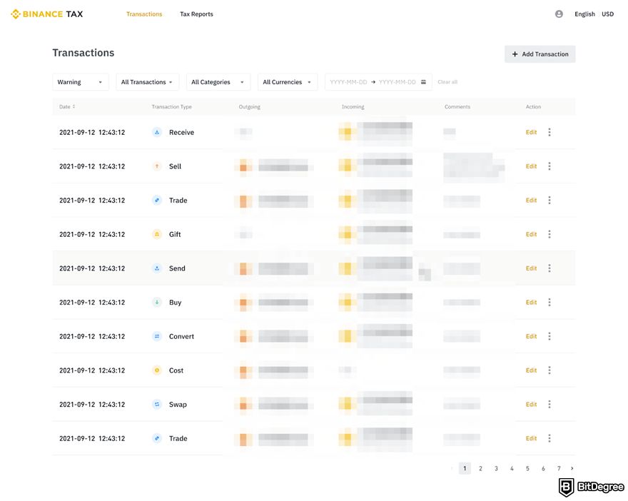 Coinpanda review: the Binance Tax dashboard.