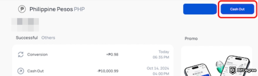 Coins.ph review: "Cash Out" button.