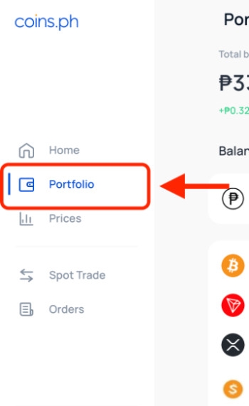 Coins.ph review: Portfolio menu.