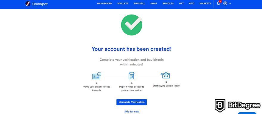 CoinSpot review: account creation page.