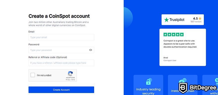 CoinSpot review: create an account.