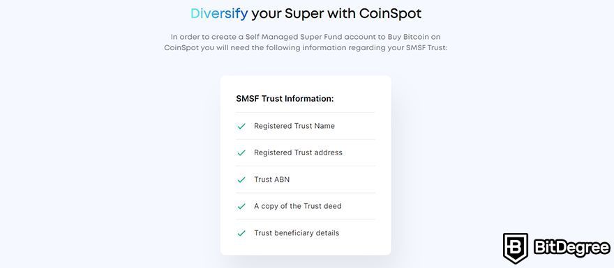 CoinSpot review: SMSF trust information.