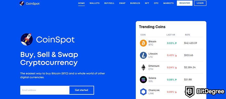 CoinSpot review: homepage view.