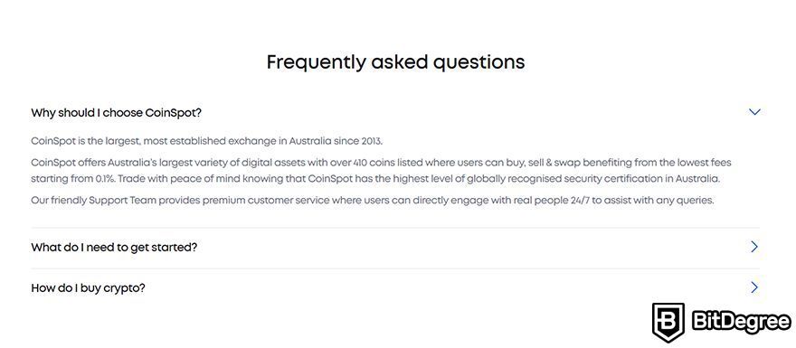 CoinSpot review: FAQ about Australian support.