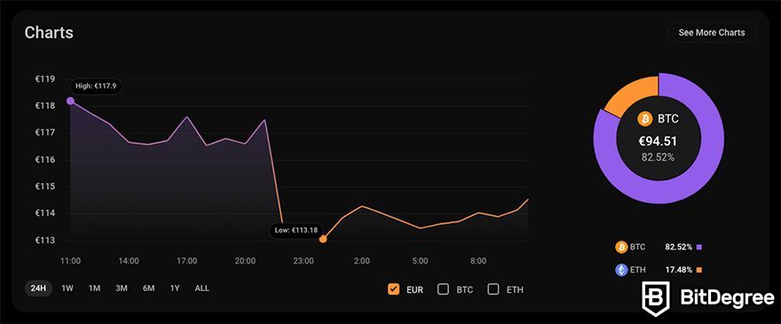 CoinStats review: charts on the dashboard.