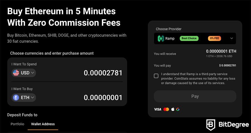 CoinStats review: buy crypto with fiat.