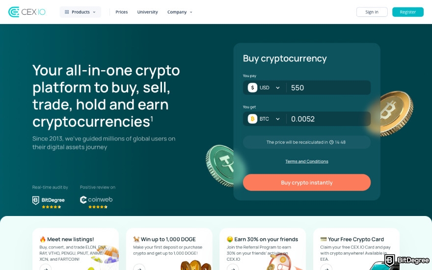 CoinSwitch review: a screenshot of CEX.IO homepage.