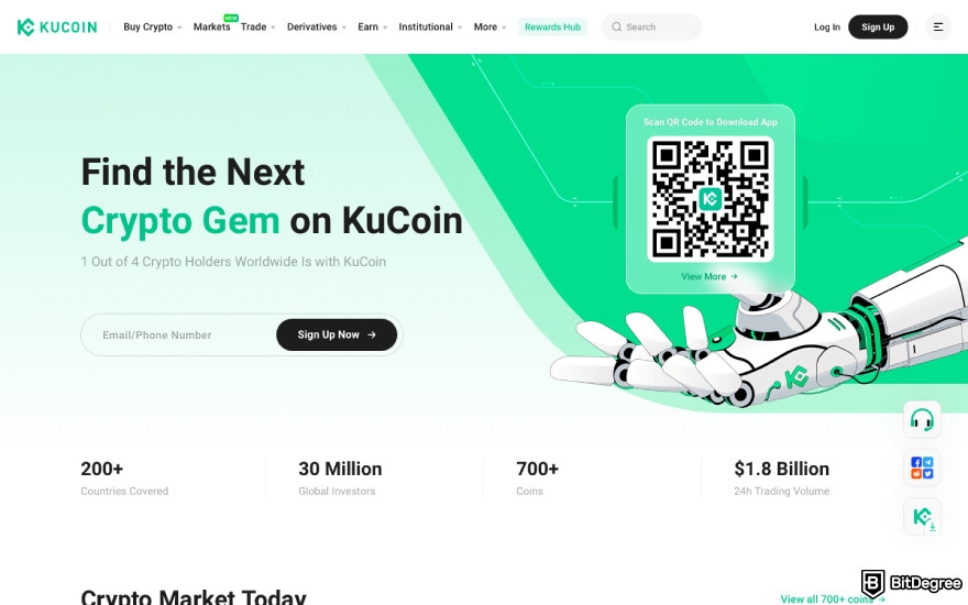 CoinSwitch review: a screenshot of KuCoin homepage.