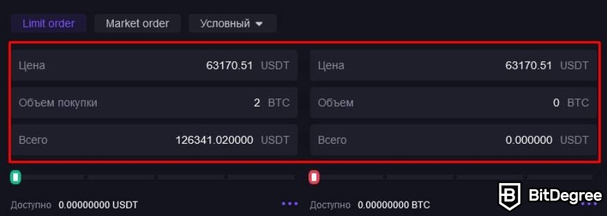 CoinW отзывы: ввод суммы ордера.