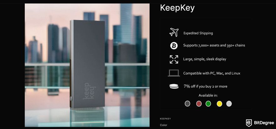 Cold wallet: KeepKey.
