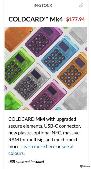 Coldcard Mk4 review: the Coldcard Mk4 price on the website.