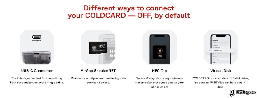 Coldcard Mk4 review: connectivity methods of Coldcard Mk4.