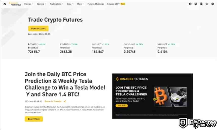 Comercio de Opciones de Binance: Pagina de inicio de futuros Binance.